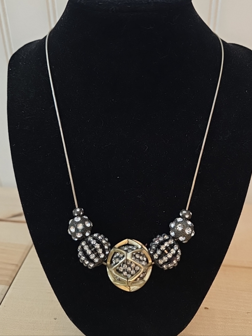 CHICO'S Statement Necklace, Gold Tone + Rhinestone Beads, Adjustable Length